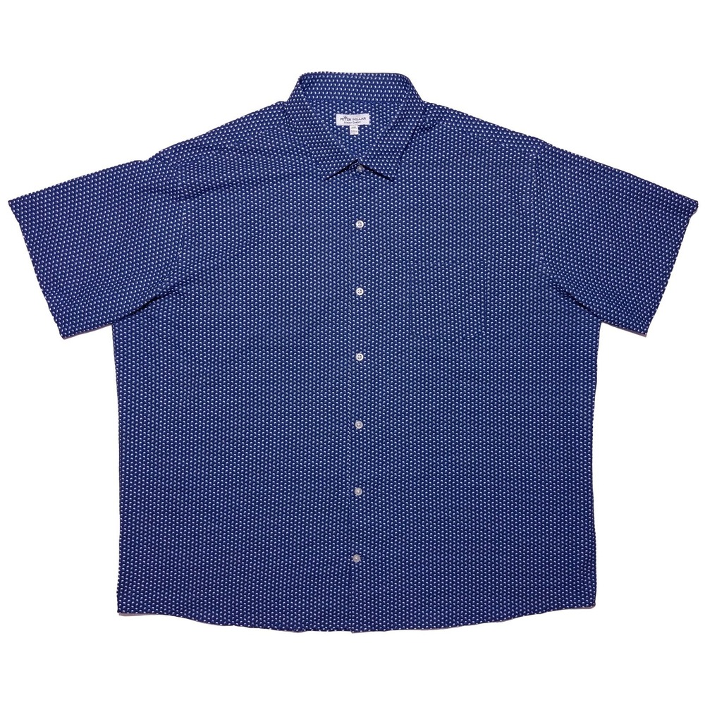 PETER MILLAR Summer‎ Comfort SS Reeves Poplin Sport Button Shirt Blue XXL 2XL